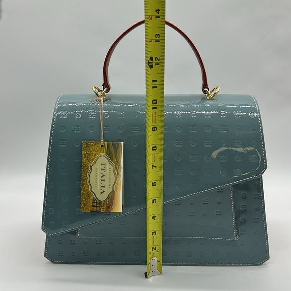 2277- Arcadia Patent Blue Crossbody Bag Made In Italy Patent Leather NWT - Picture 10 of 12